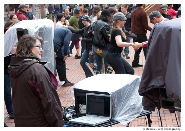 Kristin DJing in
Pioneer Courthouse Square in Portland